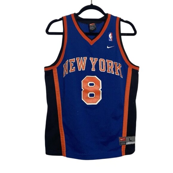 VTG Nike New York Knicks Latreel Sprewell #8 Stitched Jersey Youth Boys Sz Large - Picture 1 of 5